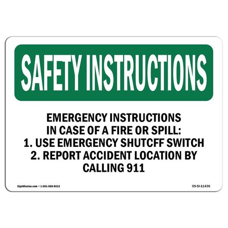 SIGNMISSION OSHA Sign, Emergency Instructions In Case Of Fire, 14in X 10in Alum, 10" W, 14" L, Landscape OS-SI-A-1014-L-11436